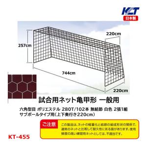 寺西喜 試合用亀甲形サッカーゴールネット 280T／102本 白色 2張1組 無結節(サブポールタイプ用) KT-455 ＜2024＞