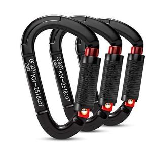 FVW 3ピース 高耐久 クライミングカラビナ 25KN 自動ロックロッククライミングカラビナクリップ ハンモック スイング 犬用リーシュ ハー