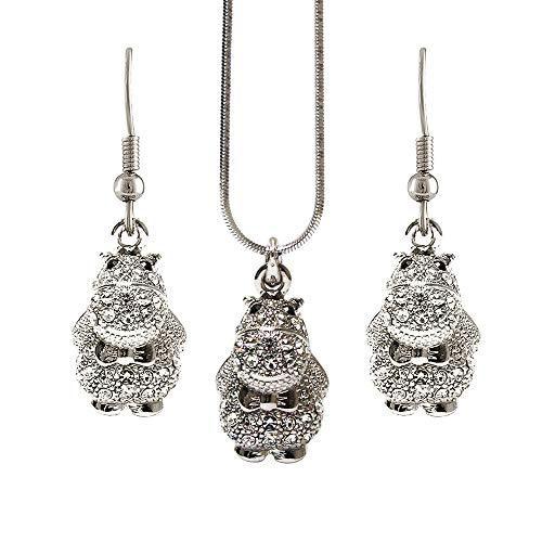 Lola BellaギフトクリスタルHippoカバのペンダントネックレスとイヤリングセットwithギ...