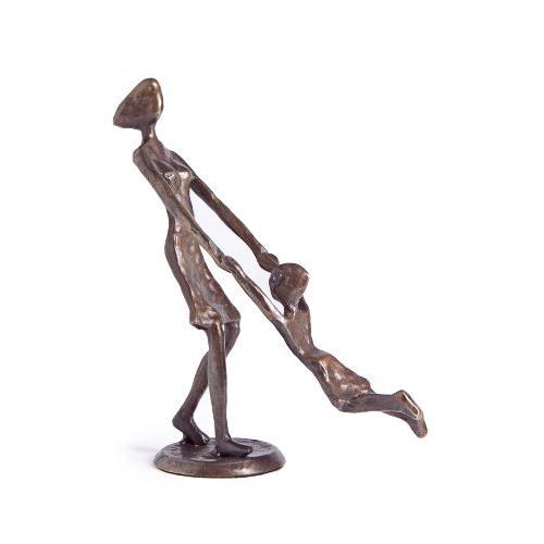 Mother Playing and Swinging Child Cast Bronze Scul...