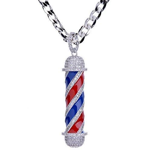 メンズ新しいミニ真鍮シルバーBarber Shop Pendant with 24?"キューバチェー...