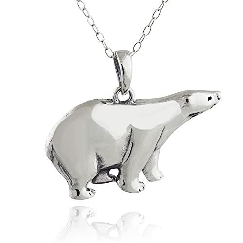 Sterling Silver Polar Bear Pendant Necklace  18 Ch...
