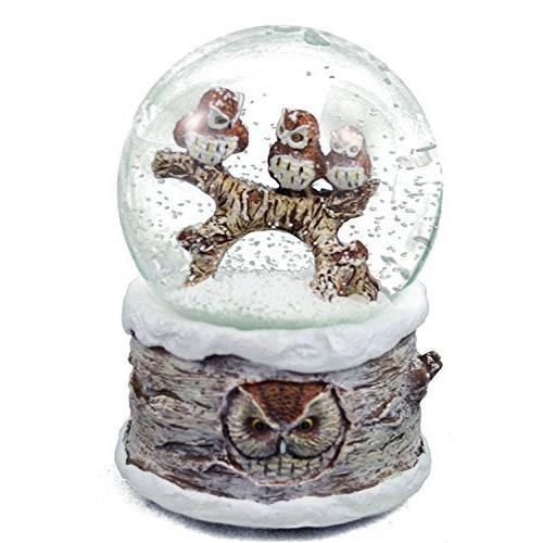 Roman  100mm Musical Snow Globe  Owls in the Winte...