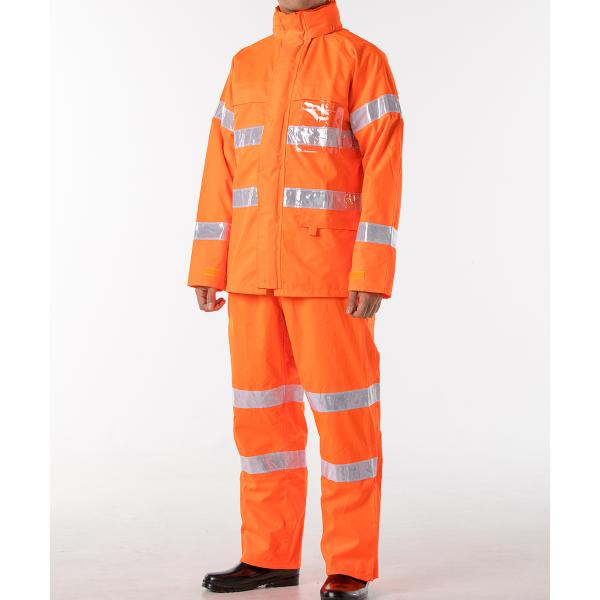 #911 高視認レインウェア上下　蛍光イエロー・オレンジ／反射テープ付き／雨具／カッパ／透湿防水／耐...