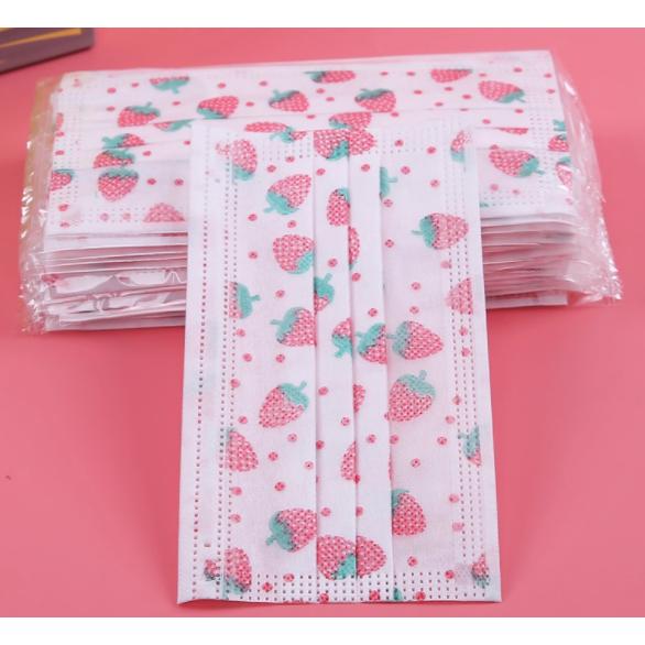 マスク 50枚 10枚*5包 使い捨て 柄マスク イチゴ柄 不織布マスク 大人用 飛沫 ウィルス 花...