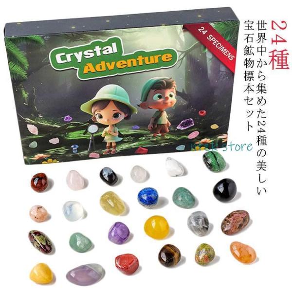24個セット 鉱石標本24種 おもちゃ 宝石 クリスマス プレゼント 岩石標本 天然鉱石 ジェムスト...