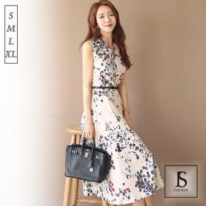 花柄 ワンピース ノースリーブワンピース 結婚式 ベルト付 ロングワンピ 女子会 二次会 リゾート きれいめ デート 春夏