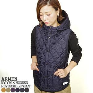 10%OFF アーメン/ARMEN ナイロン×フリースリバーシブルフード付きベスト キルティングベス...