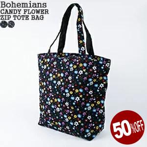 50%OFF ボヘミアンズ/BOHEMIANS キャンディフラワージップトートバッグ キャンバストー...