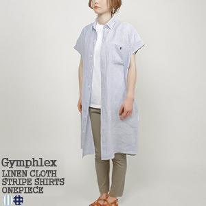 ジムフレックス/Gymphlex リネンクロス半袖ストライプシャツワンピース LINEN CLOTH STRIPE SHIRTS ONEPIECE J-1098LNP/GY-B0243LNP レディース｜jscompany-store