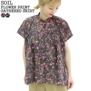 [クーポンで20%OFF]ソイル/SOIL コットンフラワープリントバンドカラーギャザーシャツ ブラ...