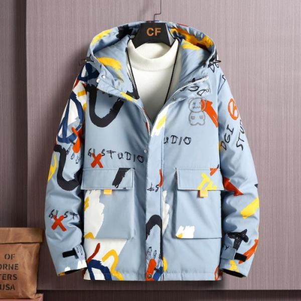 男女兼用メンズ中綿ジャケット 帽子付き 暖かめ 立襟ネック保温 カ ジュ アル 防風 軽量 アウター...