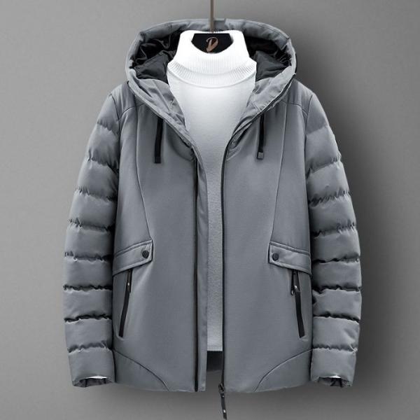 メンズ中綿ジャケット帽子付き 穏やかな3色展開 保温防風 　内ポケ ット防犯 　軽量 アウター 防寒...