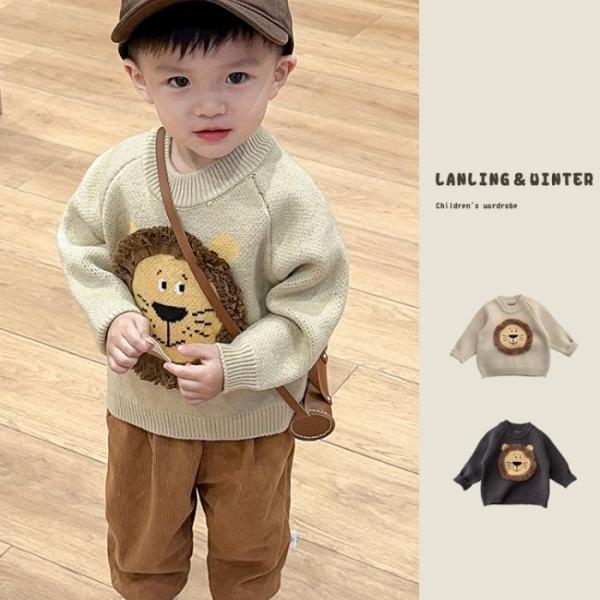 子供服 韓国風 ベビー服 キッズ 男女兼用 セーター ニット 冬 ライオンキャラクター 可愛い