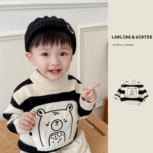 子供服 韓国風 ベビー服 キッズ 男女兼用 セーター ニット 冬 くまちゃんキャラクター 可愛い ス...