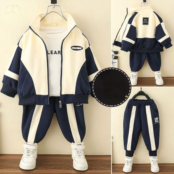 子供服 男の子セットアップ 上下3点セット Tシャツ＋コート+ズボン スポーツ 春秋服 トップス 長...