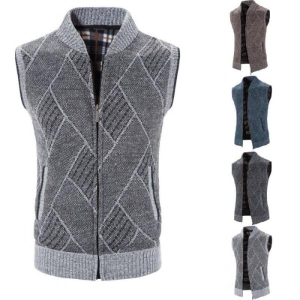 メンズニットベスト ハイゲージ 菱形模様 男性 トッ プス 4色展開 トレ ンド セーター 秋冬 立...