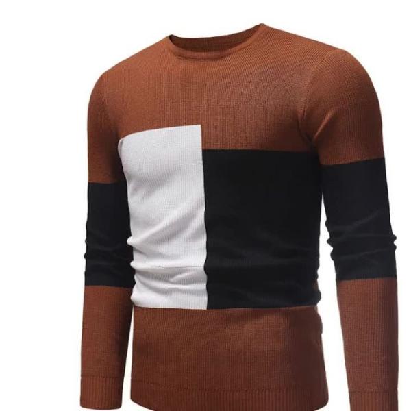 メンズニットセーター 長袖  幾何学 丸首 トップス クルー ネック スリム 着やせ インナー 防寒...