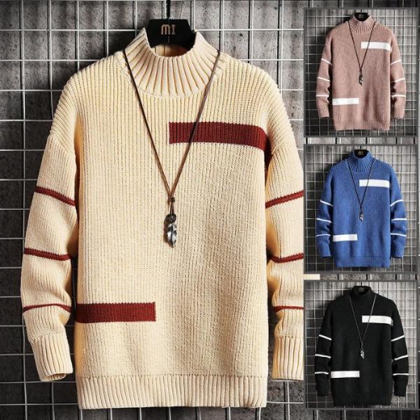 メンズニットセーター 長袖 丸首 トップス クルー ネック スリム 着やせ インナー 防寒 春服 秋...