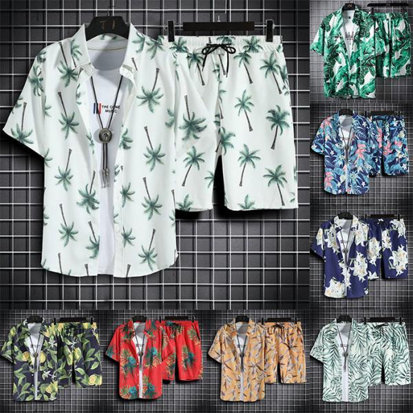 セットアップ メンズ 　夏上下セット アロハ 半袖シャツ　花柄 総柄　 ハーフパンツ 大きいサイズ ...