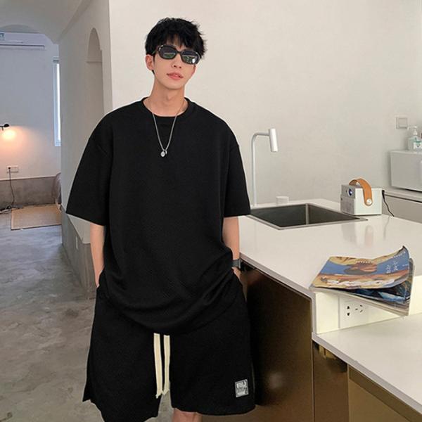 セットアップ メンズ　上下セット ワッフル生地 セ 接触冷感 ジャージ 上下 重ね着風 リラックスウ...