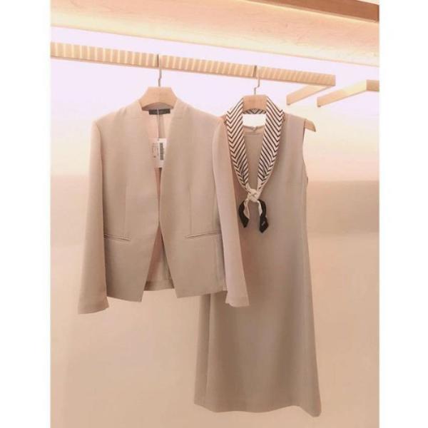 レディーススーツ上下2点セット オーバーサイズジャケット+袖なしワンピース 母親  卒業 セレモニー...