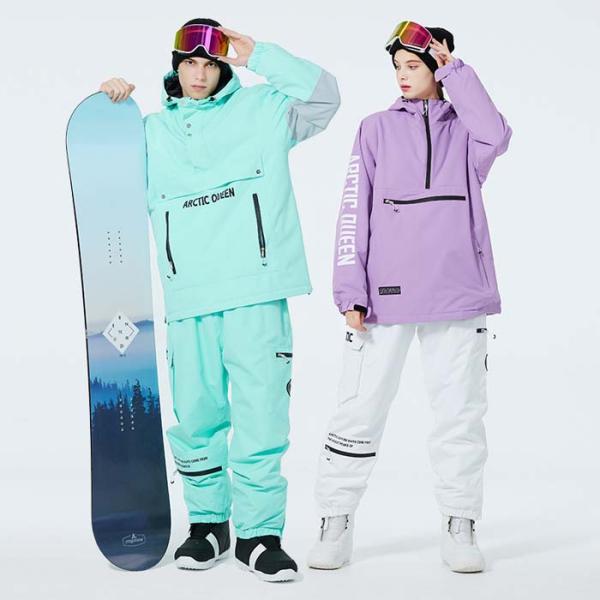 スキーウェア 男女兼用上下セット 暖かめな帽子付きジャケット+パンツ レジャースポート ス ノー ボ...