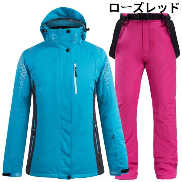 男女兼用上下セット 暖かめな帽子付きジャケット+パンツ レジャースポート スノー ボードウェア スキ...