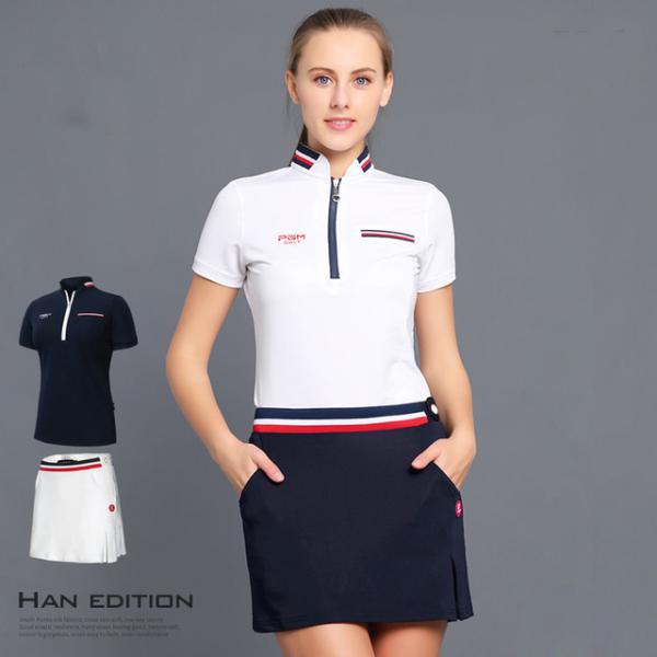ゴルフ レディース ポロシャツ スカート セットアップ 半袖 スポーツウェア ゴルフウェア シャツ ...