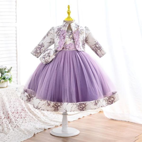 キッズ服 2点セット コート+ワンピース　長袖 春秋用 誕生日 ピアノ発表会 結婚式 パーティー ウ...