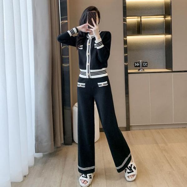 レディースニットセットアップ トップス+ワイルドパンツ 2点セット韓国風 カジュアル系 春秋冬用 触...