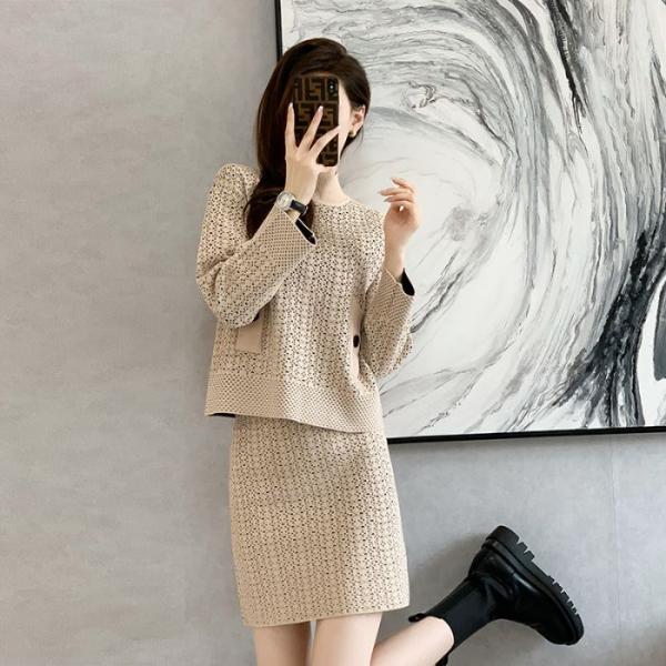 レディースニットセットアップ トップス+ハイウエストAラインスカート 2点セッ ト韓国風 カジュアル...