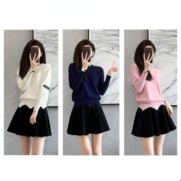 レディースセーターセットアップ 3色展開 肘にハート トップス+Aラインスカート 2点セット韓国風 ...