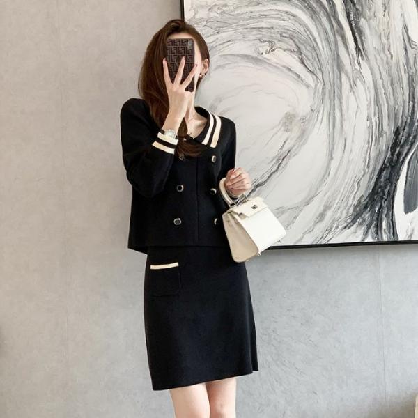 レディースニットセットアップ  トップス+Aラインスカート 2点セット シンプルなデザイン カジュア...