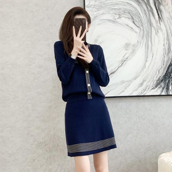 レディースニットセットアップ トップス+Aラインスカート 2点セット シンプル なデザイン カジュア...