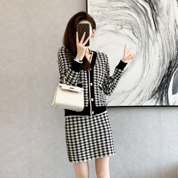 レディースニットセットアップ カーディガン+スカート 2点セット シンプルなデザ イン 穏やか カジ...