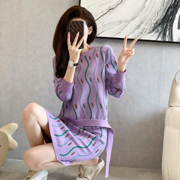 レディースニットセットアップ トップス+タイトスカート 2点セット  カジュアル系 春秋用 触り心地...