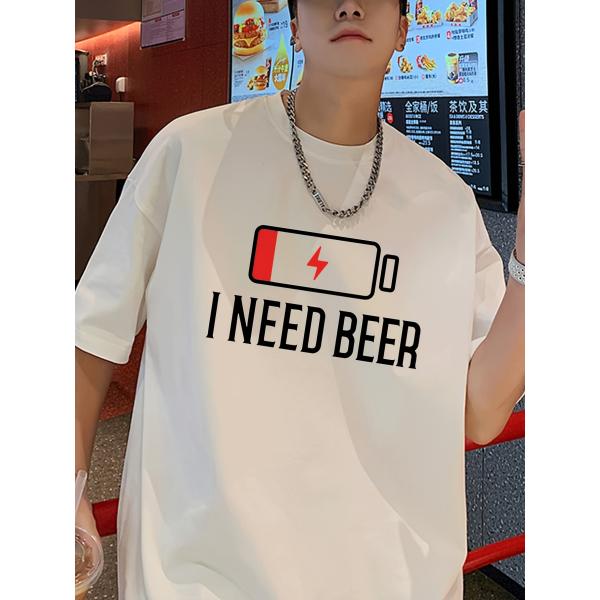 メンズ ピュア半袖Tシャツ I Need Beer トレンディなプリントデザイン 通気性・快適性 毎...