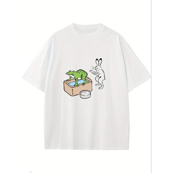 メンズ 半袖Tシャツ 韓国ドラマプリント ラウンドネック コットン ルーズフィット カジュアル スト...