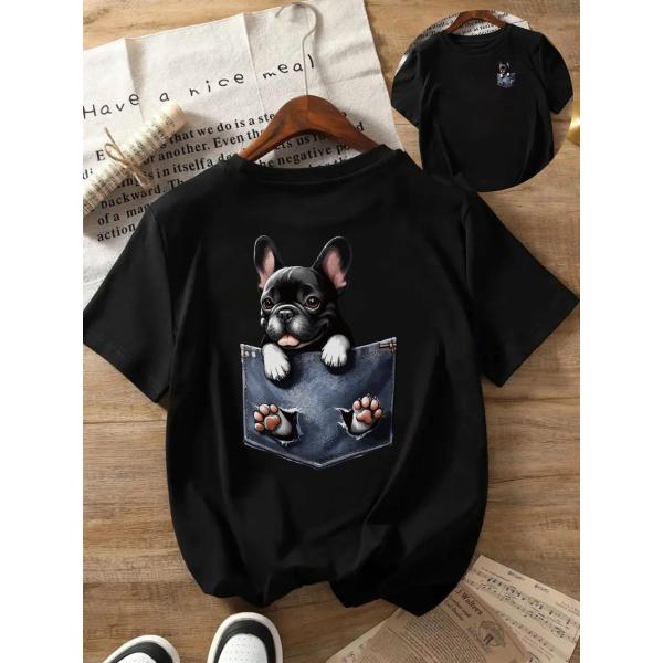 デニムポケットフレブルTシャツ 覗き ユニセックス ブラック スパンデックス リラックスフィット 犬...