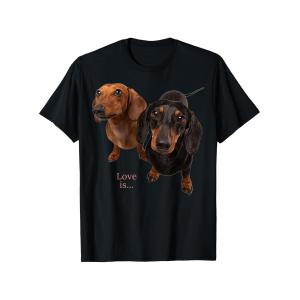 メンズ ダックスフンドTシャツ Love Is テキスト ブラウン＆ブラック 半袖 ラウンドネック 通気性 吸湿性 オールシーズン 犬好きギフト 洗濯機可 S-3XL