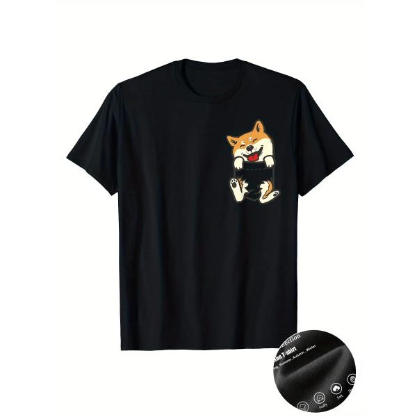 メンズ 犬 ポケット犬デザインTシャツ 柔らかい綿 半袖 丸首 洗濯機可 オールシーズン カジュアル...