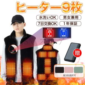ボアフリース 電熱ベスト【2箇所独立隠しスイッチ】9箇所発熱 バッテリー選択可能 前後独立温度制御 3段階温度調節 ヒートベスト ヒーター付きベスト 男女兼用