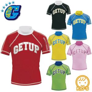 GETUP キッズ 子供用 ラッシュガード 半袖 かぶり 日焼け防止 UVケア 男の子 女の子 黒/青/緑/ピンク/赤/黄 100-140cm GCR-361｜jsptokai