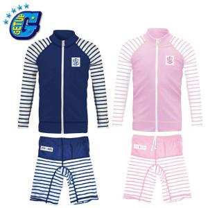 GETUP ゲットアップ キッズ ラッシュ 子供用 上下2点セット 長袖 フルジップパーカー フードなし 海水浴 水着 プール レジャー 水遊び UVケア GCZP-391｜jsptokai