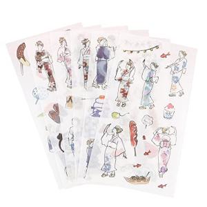 moin moin シール ステッカー 12枚セット 和紙 水彩 夏祭 浴衣 おしゃれ 金魚 和 屋台/スケジュール 手帳 アルバム デコ 手紙