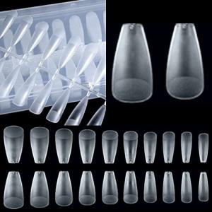 COLORBIRD ネイルチップ 超薄 ロング ミディアム 自然なフィット感 強靭 艶消 密着 高耐久 透明 クリア (バレリーナM 504pc