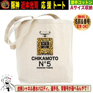 阪神タイガース グッズ トートバッグ 名入れ 背番号 近本光司 香水ボトル パロディ A4サイズ キャンバス 人気 おしゃれ