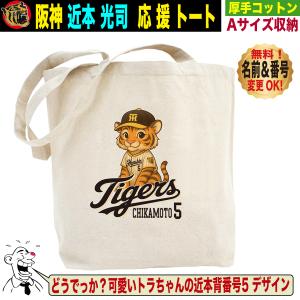 阪神タイガースグッズ バッグ トートバッグ 応援 近本光司  優勝記念 名入れ 背番号変更可 人気 A4サイズ キャンバス｜大切な人に贈るオリジナルプリントギフトのJストア