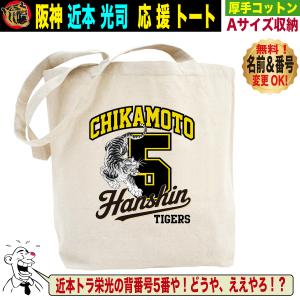 阪神タイガース グッズ バッグ トートバッグ 応援 近本光司 優勝記念 名入れ 背番号変更可 人気 A4サイズ キャンバス